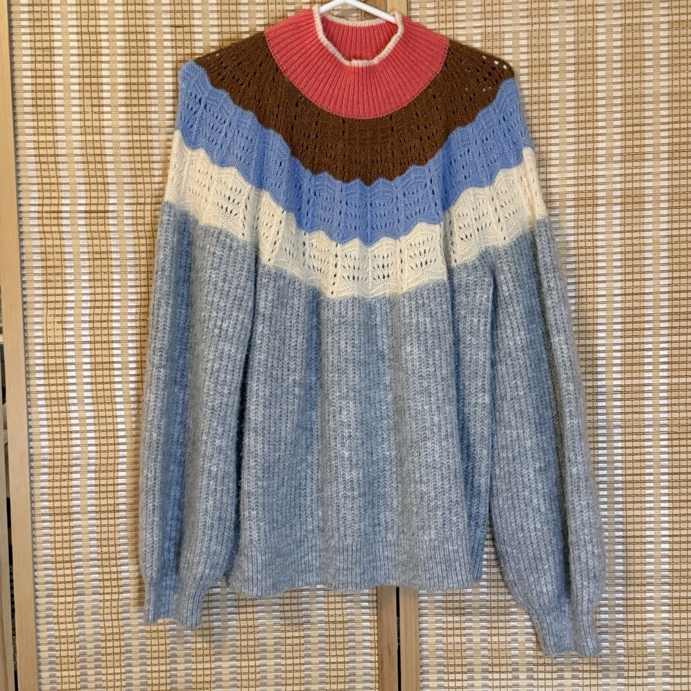 Maurices Womens XL Sweater Multicolor Yarn Mock Balloon Y2K Boho Lagenlook Artsy
